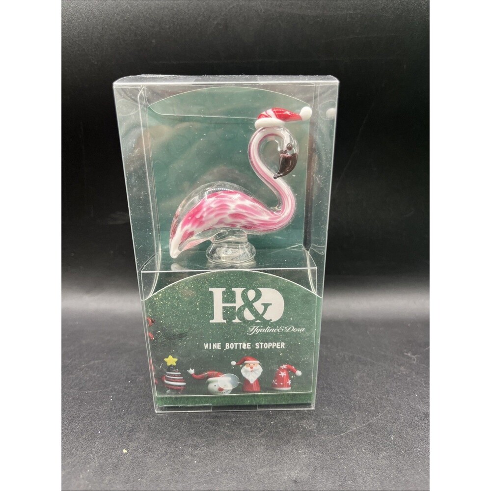 Christmas Pink Flamingo Glass Wine Bottle Stopper Murano Style Art Glass